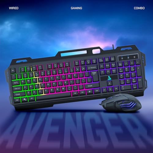 Image of TAG GAMERZ Avenger 3.0 RGB Gaming Keyboard and Mouse Combo, Multi-Color LED Lights, 7-Button Gaming Mouse, High-Resolution Sensor with 3200 DPI, x2 Fire Key, Braided Cable, Metal Body, Multimedia Keys