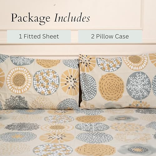 Image of Amazon Brand - Umi Cotton Fitted Bedsheet, Queen Size 78x60 Inches, Elastic Fit Bed Sheet, 10 Inch Deep Pocket, Soft Breathable Bedding, Durable Easy Care, with Pillow Cover-Doodle Bloom
