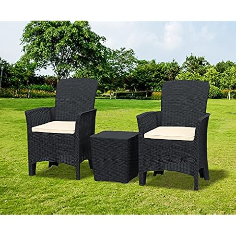 Homeology OPHELIA 3-Piece Rattan Garden Furniture High Back Armchair Set with Side Table in Black Cover