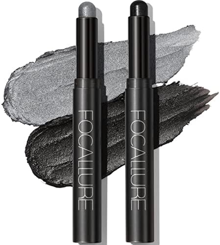FOCALLURE 2 Pcs Shimmer Cream Eyeshadow Stick,Brightener Eyeshadow Pencil Crayon,Highlighter Eye Shadow Stick Sets with Crease-proof Formula,Long Lasting Waterproof Eye Shadow Make Up (Smoky-night)