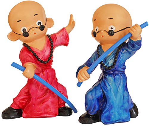 TIED RIBBONS Set of 2 Buddha Monk Statue Figurines Showpiece for Home, Office Living Room Decoration (Multicolor)