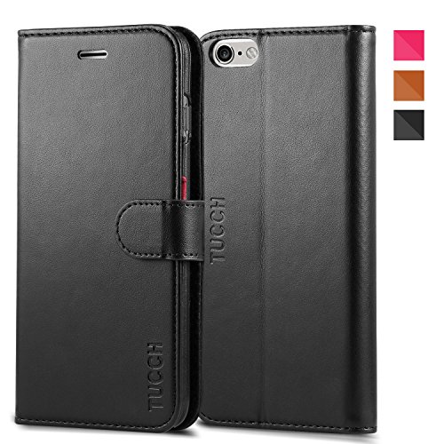 iPhone 6s Plus Case, TUCCH Leather Case for iPhone 6s Plus / 6 Plus (5.5 inch), Wallet Case Folio Book Cover with Credit Card Holders, Kickstand, Magnetic Closure, Black with Red