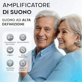 POLALAND Amplificatore di Suono Personale Ricaricabile (2 Unità), Ultraleggero (4 g) Retroauricolare (BTE), Chip DSP, Volume Regolabile, Base di Ricarica Magnetica, per TV e Conversazioni