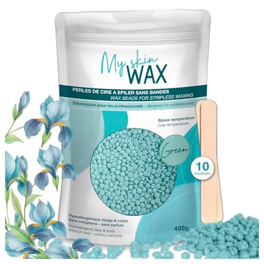 My Skin Wax - Perlas de Cera para Depilación Sin Bandas 400g, Hipoalergénico, Depilatoria Indolora Sin Enrojecimiento, Especial Para Pieles Sensibles Hombre Mujer, Depilar Facial, Brasileño, Verde