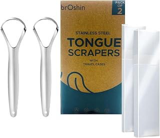 Pack of 2 Tongue Scrapers Heavy Cleaner Mouth Cleaner Stainless Steel Tongue Cleaner Antibacterial Tongue Cleaners Reduce Bad Breath with Travel Case Included