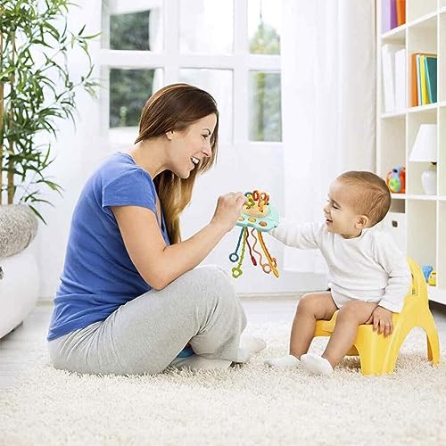 Image of Kidology Pull String Toy for Babies 6+ Months Teething Strings Sensory Montessori Toys Baby Girl,Travel Toy for 6+Months Boy Food Grade Silicone Fine Motor Skills Toy for Toddlers (Bear), Multicolor