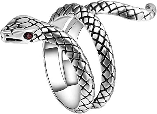Aukmla Vintage Snake Ring Silver Gothic Punk Finger Rings Retro Adjustable Open Ring Animal Ring Jewelry for Women and Men