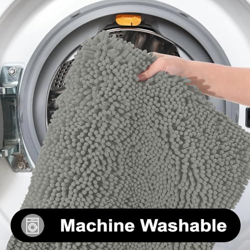 Image of LUXE HOME INTERNATIONAL Shaggy Chenille Bath Mat Extra Soft Super Absorbent Anti Skid Slip Popcorn Door Mats for Home Entrance, Bathroom, Bedroom, Kitchen, Floor Mat (60x120 cm Grey) Pack of 1