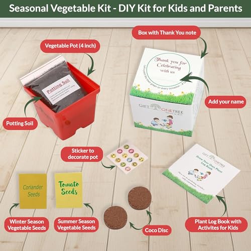 Image of Giftonetree Seasonal Vegetable Grow Kit - 6 DIY Kit + 6 Gift Bags - Best Return Gift For Kids Birthday Party (Seasonal Vegetable Kit, 6, count)