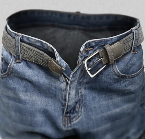 Image of KEMISANT Men Belt-Stretch Woven Braided Belt For Gift Men Golf Casual Jeans Dresses with Nylon Canvas 1 3 /8 inch
