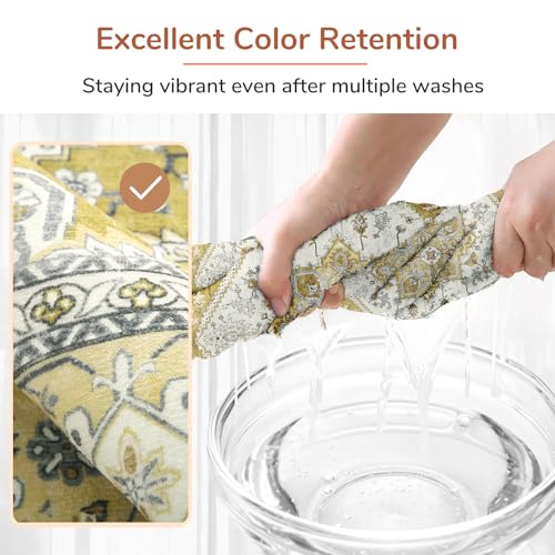 OPPODREAM Soft 10x14 Area Rugs, Washable Rugs 10x14 with Non Slip Backing, Low-Pile Faux Cashmere 10 x 14 Carpet, Yellow