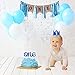 Baby 1st Birthday Boy Decorations with Crown - Baby Boy First Birthday Decorations High Chair Banner - Cake Smash Party Supplies - Happy Birthday ONE Burlap Banner, No.1 Silver and Blue Crown