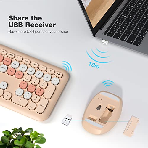Image of MOFii Wireless Computer Keyboard and Mouse Set, Colorful Full Size Keyboard with Number Pad and Silent Mouse for PC Desktop Windows (Milk Tea)