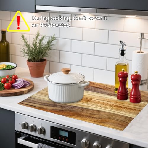 Image of Nuxovilar Stove Top Cover for Electric Stove, 20x28 Inch Polyester Glass Cooktop Protector with Wood Grain Texture Design, for Kitchen Decor & Daily Use