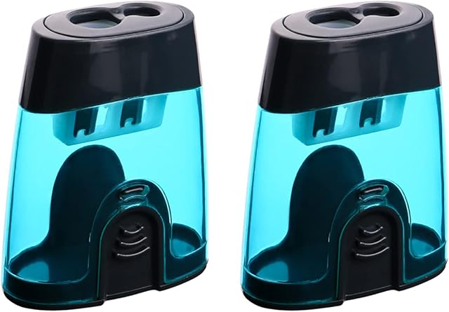 Amazon Brand - Eono Manual Pencil Sharpener, 2 Holes, Jumbo Color Pencils, 24×51×63 MM, Perfect for Kids, Pack of 2,Blue