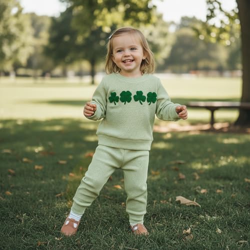 Image of Toddler Baby Boy St Patricks Day Outfit Infant Lucky Clover Sweatshirt Pants Set Little Kids Spring Warm Clothes