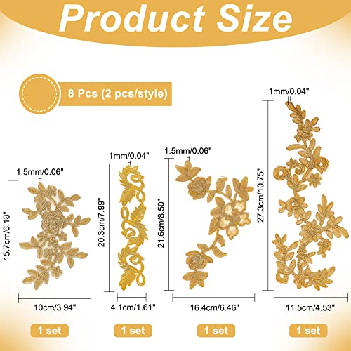 Nbeads 8 Pcs Embroidery Lace Patches,4 Styles Flower & Leaf Patches Iron On Sew On Patches Golden Floral Lace Appliques For Wedding Dress Decoration Repair Clothing Backpacks Jeans #TOP1