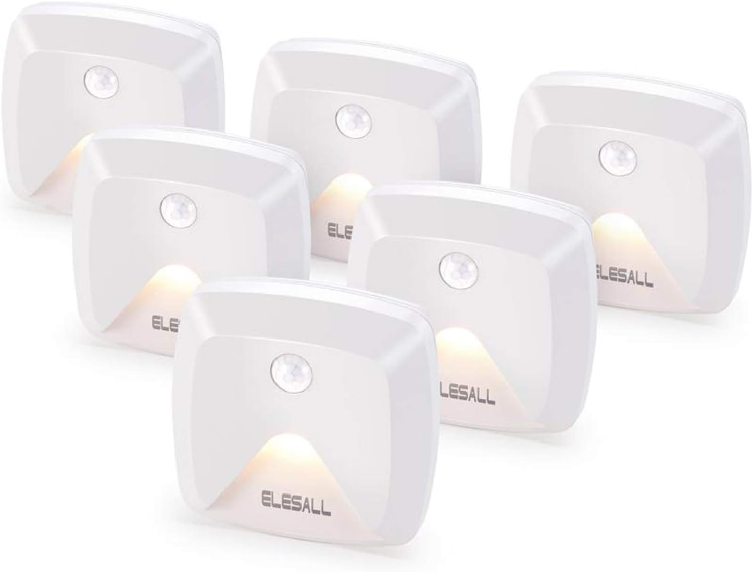 innofox 6-Pack Stick-on Motion Sensor Lights, Warm White LED Night Light, Stick-Anywhere Stair Lights, Closet Light, Battery Operated Wall Light for Kitchen, Hallway, Bedroom, Bathroom, Stairs