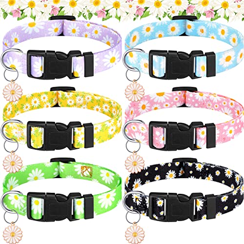 Sadnyy 6 Pcs Summer Spring Dog Collar for Female Dogs Daisy Dog Collar for Small Medium Large Girl Boys Dogs Adjustable Puppy Collars with Plastic Buckle for Funny Basic Dog Collar Cat Collar(Medium)