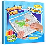 Caydo Light Up Tracing Pad, 3 Brightness Levels Kids Light Board for Drawing, Eye Protection Kids Drawing Toys, Type-C & Battery Power Supply, Birthday & Holiday Gifts for Boys Ages 6 7 8 + Blue/Pink