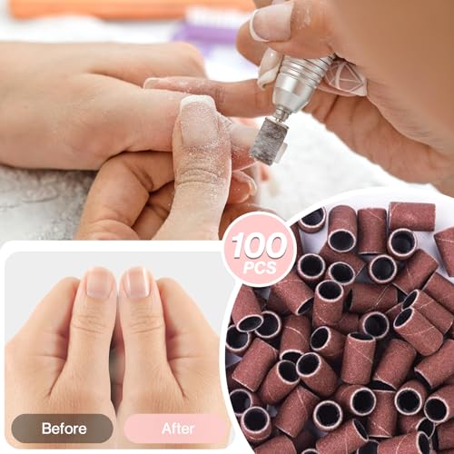 Image of MelodySusie 100 Pcs Professional Sanding Bands Nail Manicure 180 Grit File Sand Piece Set For Nail Drill Bits