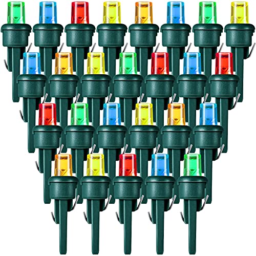 Honoson 48 Count 5 mm Winter LED Replacement Bulbs Bulk Wide Angle Winter LED Light Bulbs String Replacement Festival Light Garland Outdoor Tree Home Decoration (Green Base with Multicolor Bulb)