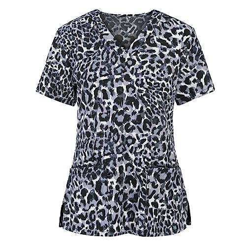 OIOLOYJM Printed Scrub Tops Women Short Sleeve V Neck Plus Size Scrubs for Womens Nursing Uniforms Shirts with Pockets