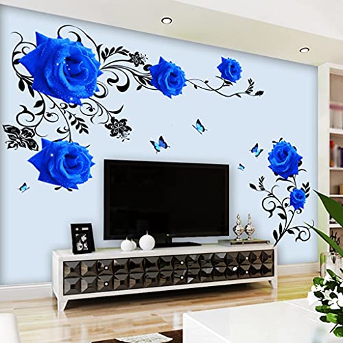Vinilo Decorativo Azul 3D Rosa Elegante Flores miniatura 5