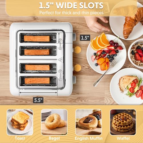Image of BUYDEEM DT640 4-Slice Toaster, Extra Wide Slots, Stainless Steel with High Lift Lever, Bagel and Muffin Function, Removal Crumb Tray, 7-Shade Settings, Arctic White