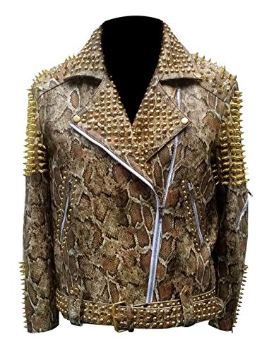 SpazeUp Mens Studded Leather Jacket - Motorcycle Leather Jacket With Spikes - Studded Spiked Leather Jackets Men