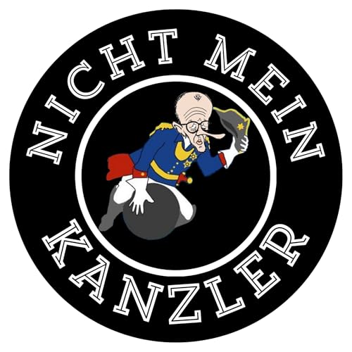 Nicht Mein Kanzler Aufkleber, Rund, Baron von Münchhausen Design, Schwarz, CDU Kritik, Merz, 2 Stück, Politischer Humor, Sticker (Matt)