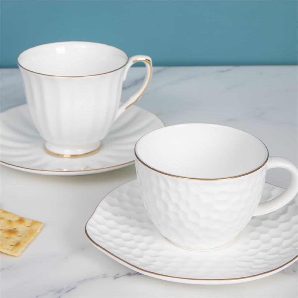 Filiżanka do kawy z porcelany kostnej ze złotym rantem, zestaw ceramicznych filiżanek i spodków o wysokiej wartości, filiżanka do popołudniowej herbaty (A: 210 ml)(B:210ml)
