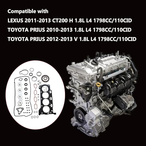 Image of GXARTS MLS Engine Cylinder Head Gasket Set HS26515PT Compatible with Toyota Prius 1.8L 2010-2013 Compatible with Lexus CT200 1.8L L4 2ZR-FXE 2ZRFE 2010-2013 11115-37030 11115-37050 11115-37051