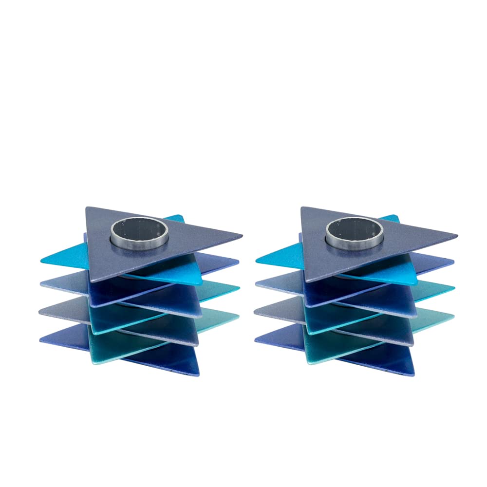 Yair Emanuel Modern Shabbat Candlestick Holders | Star of David Design | Shabbos Candle Holders Jewish Judaica (Blue CO-2)