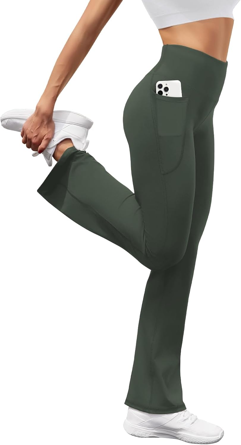Women's High Waist Flare Yoga Pants Tummy Control Casual Bootcut Leggings with Side Pockets - Image 5