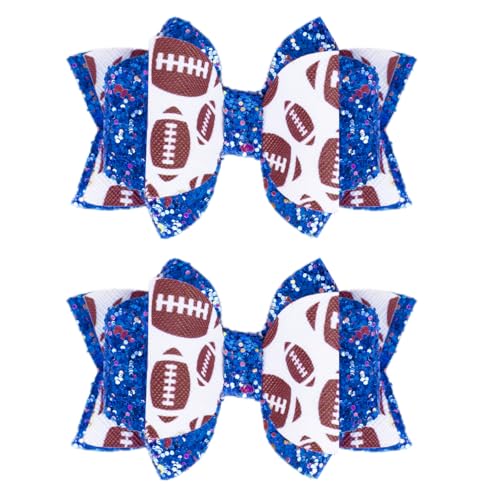 Beleki Football Hair Bows Glitter Hair Clips for Girls, 4-Layered Handmade Bows Metal Alligator Hairpin Sparkly Hair Accessories for Game Days, Sports Event & Back to School
