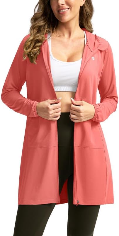 Women's UPF 50+ Swim Cover Up Sun Protection Hoodie Long Jacket SPF Lightweight Beach Cover Ups for Women
