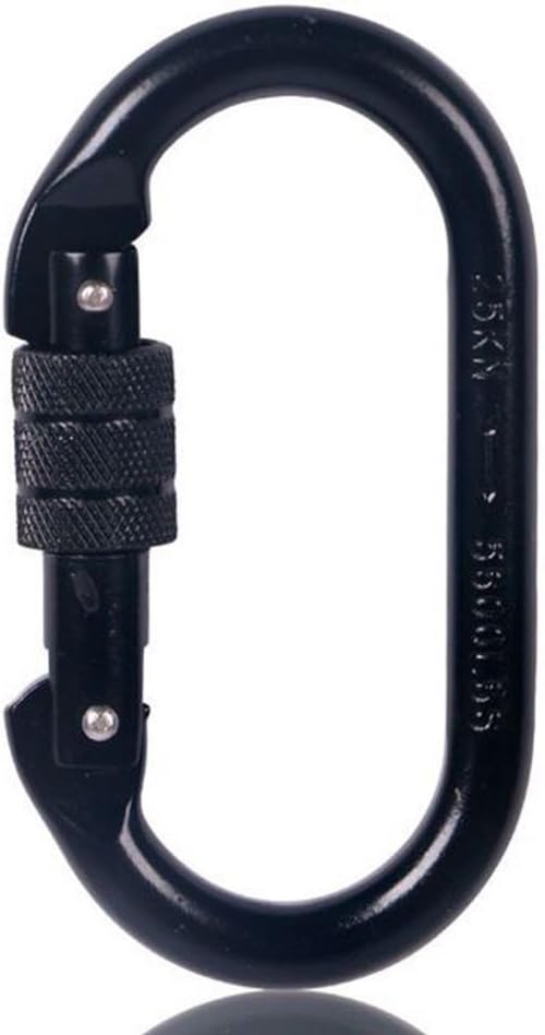 Top819 Trade 25KN Safety Screw Karabiner Clip Rock Climbing Equipment Hook Steel Locking Carabiner for Caving Camping Hiking Fishing -Black
