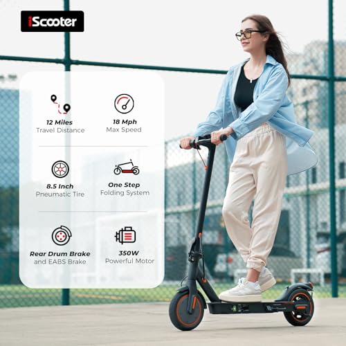 iScooter Electric Scooter, 12 Miles Long Range, 18 Mph Top S...