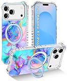 Shecaset for iPhone 17 Pro Case,[Compatible with MagSafe][Invisible Magnetic Ring Stand],Slim Iridescent Wavy Women Girls Case for Apple iPhone 17 Pro 6.3"(2025),All Blue Marble
