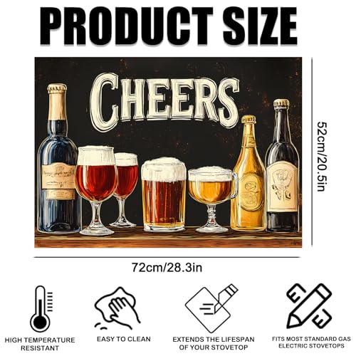 Image of Nuxovilar Stove Top Cover for Electric Stove, 20x28 Inch Polyester Glass Cooktop Protector with inchCHEERS inch Beer Mug Motif, for Kitchen Decor & Daily Use