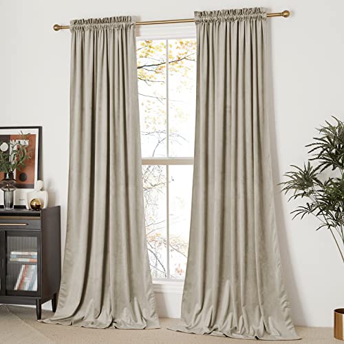 Nicetown Camel Room Darkening Velvet Curtains, Velvet Drapes Bedroom Window Curtains 96 Inch Long, Living Room Rod Pocket Window Treatment Velvet Curtains Farmhouse For Apartment, Set Of 2, 52" Width #TOP3