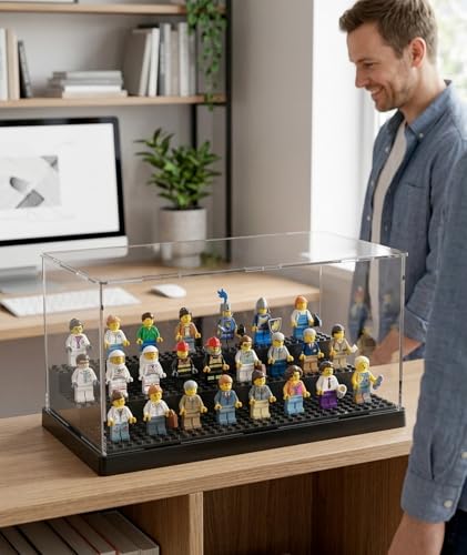 Image of Acrylic Display Case for Figures Dustproof, Acrylic Box Transparent, Clear Display Box with Building Base, Collection Bricks Storage Blocks Aciton Figure Showcase(Black)