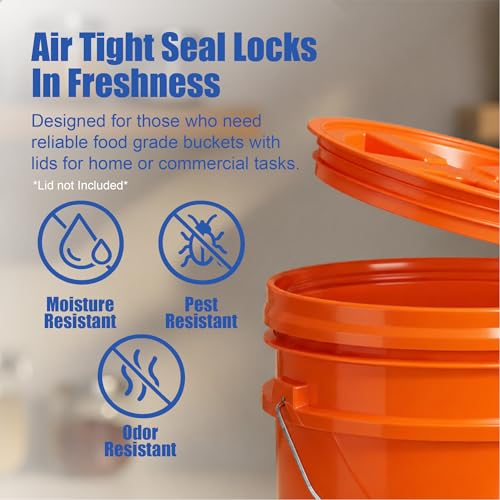 Image of ePackageSupply 5 Gallon Bucket - Food Grade Bucket BPA-Free, Orange, 6 Pack | Metal Handle Grip, Heavy-Duty 90 Mil HDPE Plastic Pail, Food Safe Stackable Utility Container, Lid Not Included, Made in USA