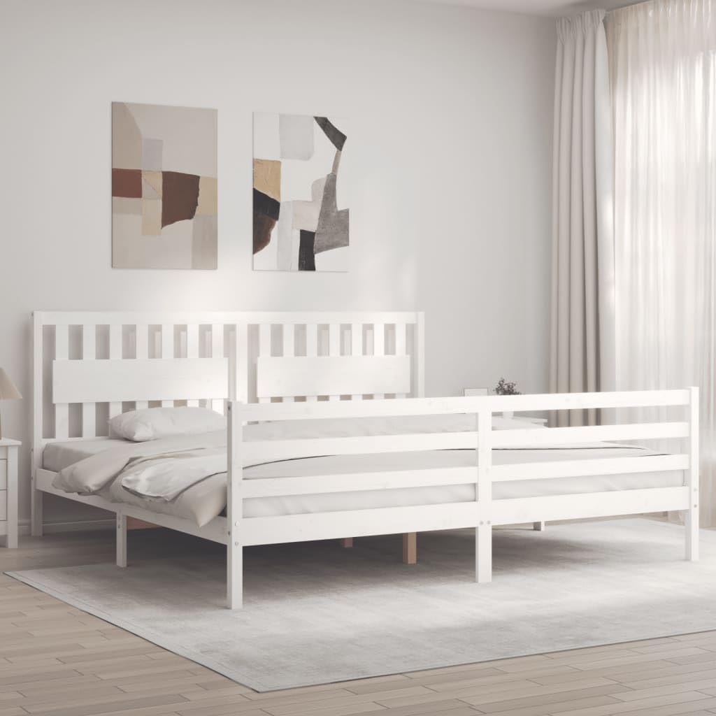 Rantry Bettgestell mit Kopfteil, Massivholz, Weiß, 200 x 200 cm, Lattenrost für Erwachsene, Kinder und Jugendliche, einfache Montage, Typ 20 Betten und Lattenroste