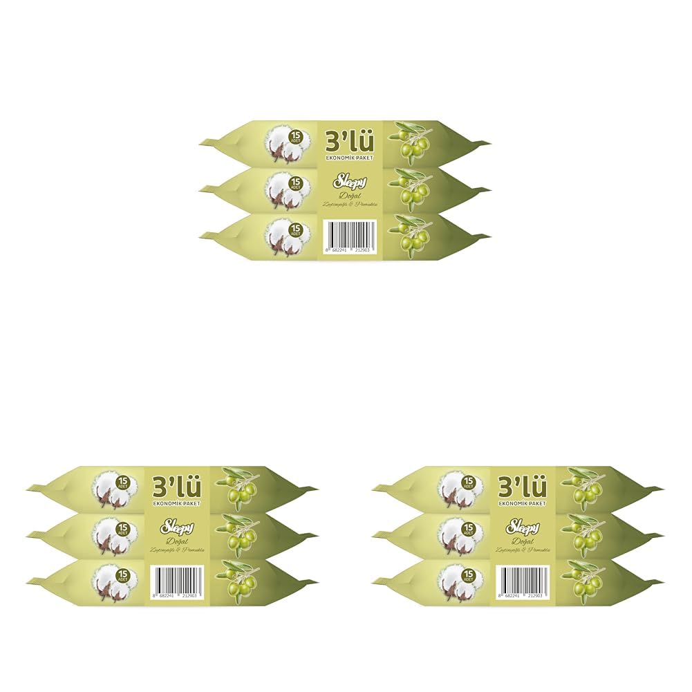 Sleepy Pamuk Zeytin Cep Mendili 3x15 (45 Yaprak) (3 paketi)