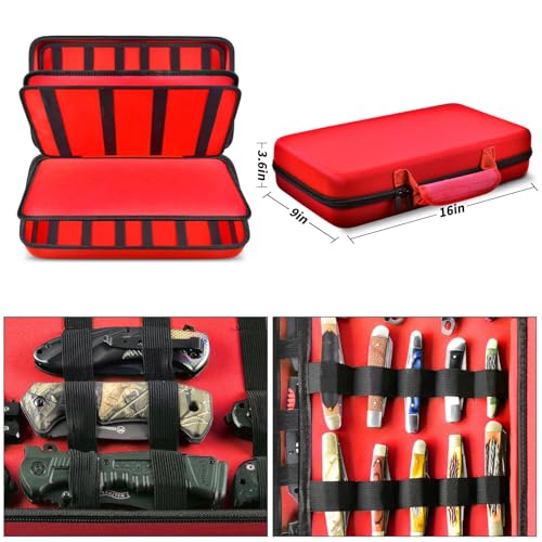 Image of GWCASE 66+ Pocket Knife Display Case for Folding Knives, Butterfly Knives | 88 Elastic Slots in Four Sizes, Hard EVA Protection for EDC Collectors, Survival, Home Display, Camping and Travel, Red