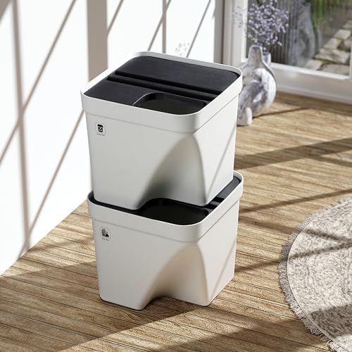 Image of 10L Dustbin with Lid | White | Pack of 2 | Multipurpose Garbage Bin for Kitchen, Home & Office | Wet & Dry Waste Basket for Food Waste, Recycling & Indoor Outdoor Use
