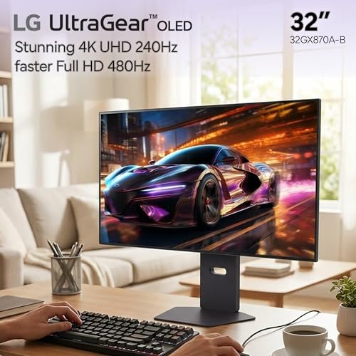 Image of LG Ultragear 32GX870A-B 32 inch Dual-Mode Gaming Monitor Bundle (2-Pack) | 4K UHD (3840x2160) 240Hz / FHD 480Hz, OLED Display, 0.03ms, G-SYNC, FreeSync Premium Pro, HDMI & DisplayPort + Cable Ties + More