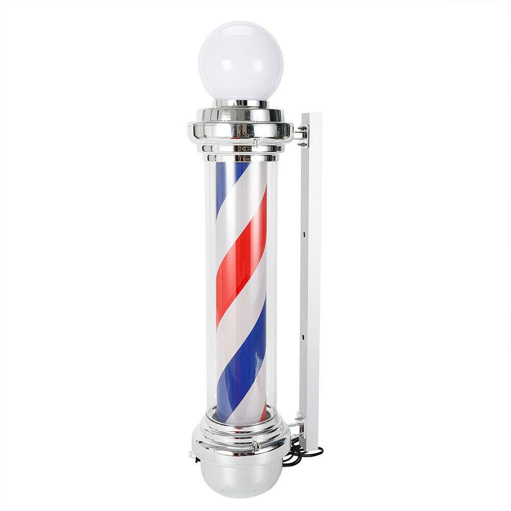 Barber Pole LED Light Sign - Barbershop Rotating Light with Red Blue White Stripes Hair Salon Outdoor Sign 32